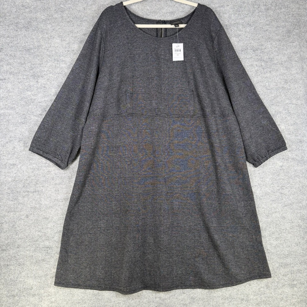 J Jill Wearever Size-3X Womens Knit Dress Gray Houndstooth Plaid Career